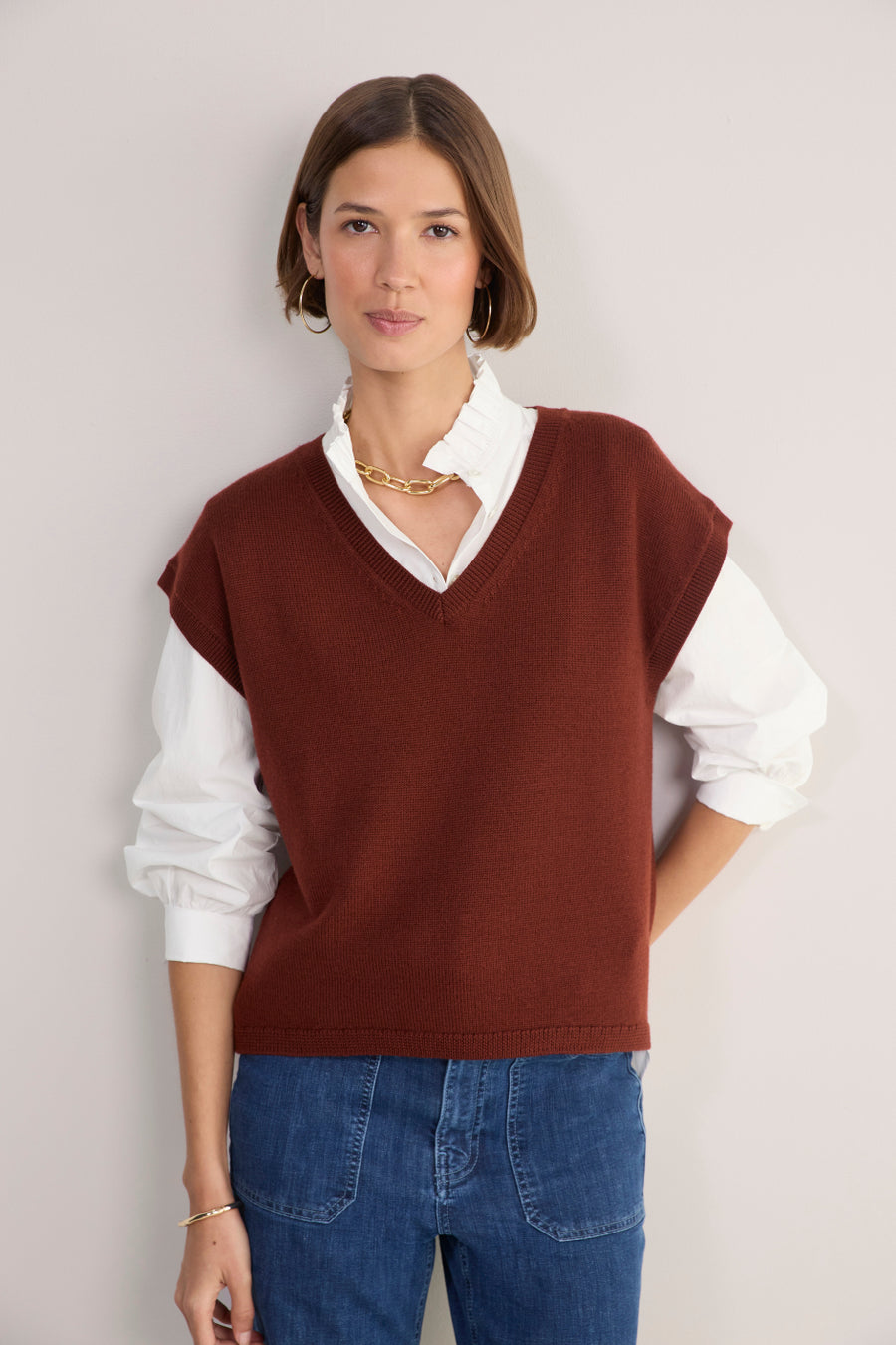 Fleur V-Neck Tank - Rust