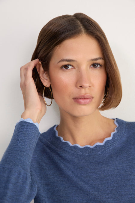 Fleurine Scallop Jumper - Denim Blue/Blue Trim
