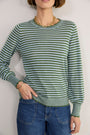 Fleurine Scallop Jumper - Olive Green/Denim Blue Micro Stripe