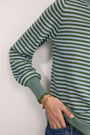 Fleurine Scallop Jumper - Olive Green/Denim Blue Micro Stripe