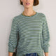 Fleurine Scallop Jumper - Olive Green/Denim Blue Micro Stripe