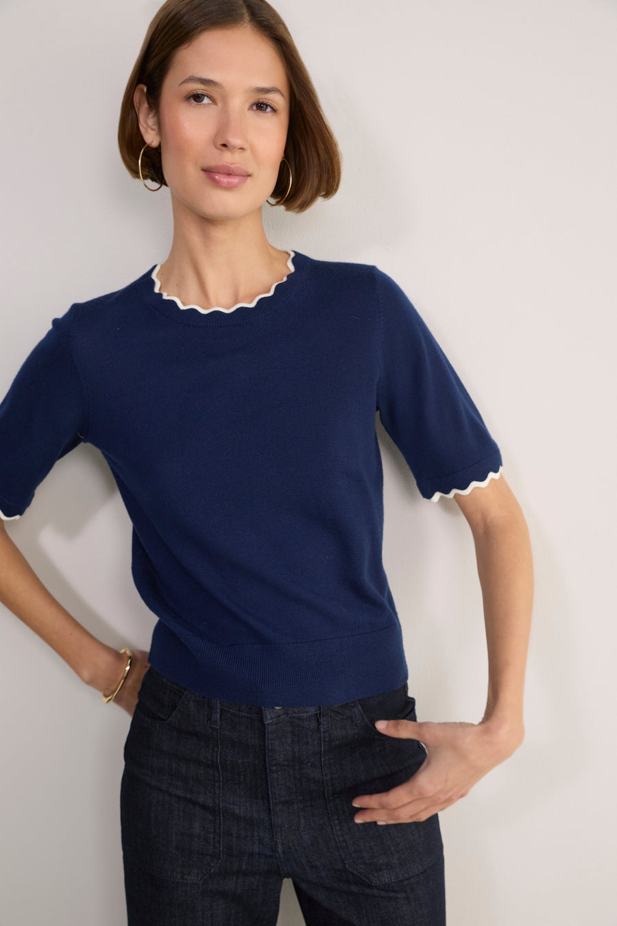 Florrie Double Layered Knitted Top - Midnight/Ivory