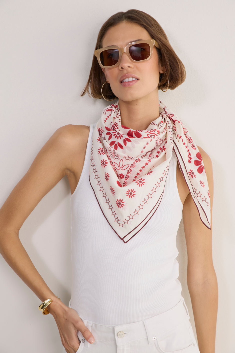 DB x WYSE Large Scarf - Ivory Bandana Print