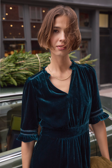 Vivien Silk Velvet Dress - Teal