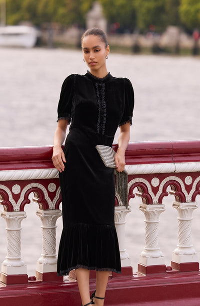 Phoebe Silk Velvet Dress - Black