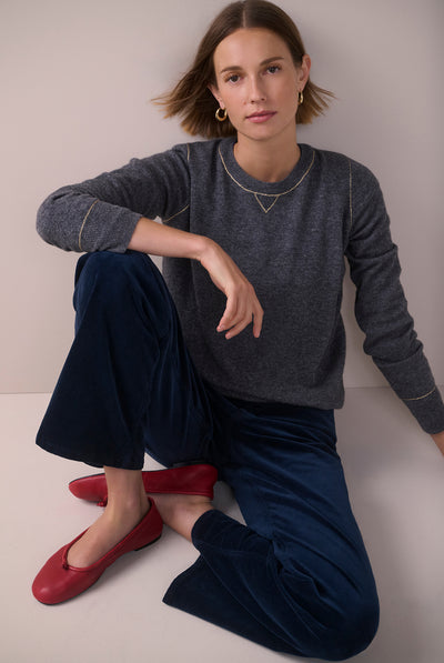 Maddie Lurex Trim Jumper - Grey