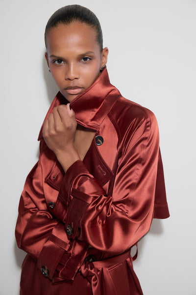 Erica Davies x WYSE Satin Trench Coat - Rust