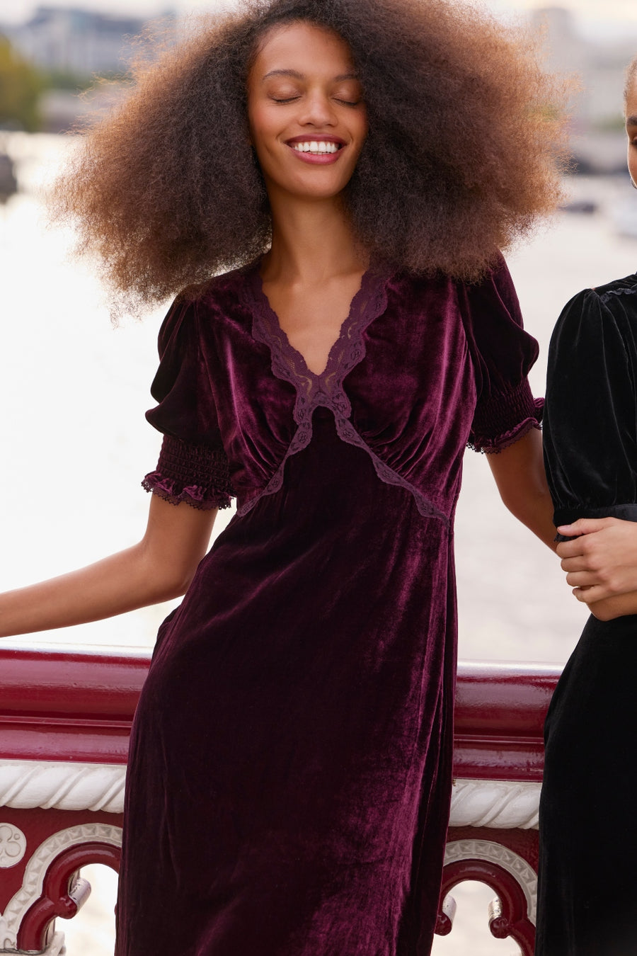 Elodie Silk Velvet Dress - Plum