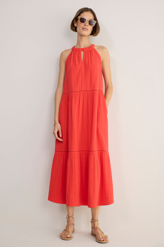 Hayley Halterneck Dress - Coral