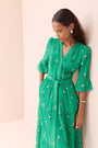 Samara Silk Blend Dress - Jade Green Spaced Floral
