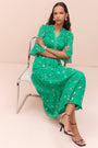 Samara Silk Blend Dress - Jade Green Spaced Floral
