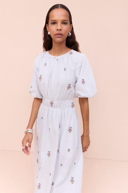 Evelyn Dress - Embroidered Stripe
