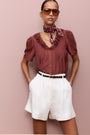 Edith Silk Blend Blouse - Rust