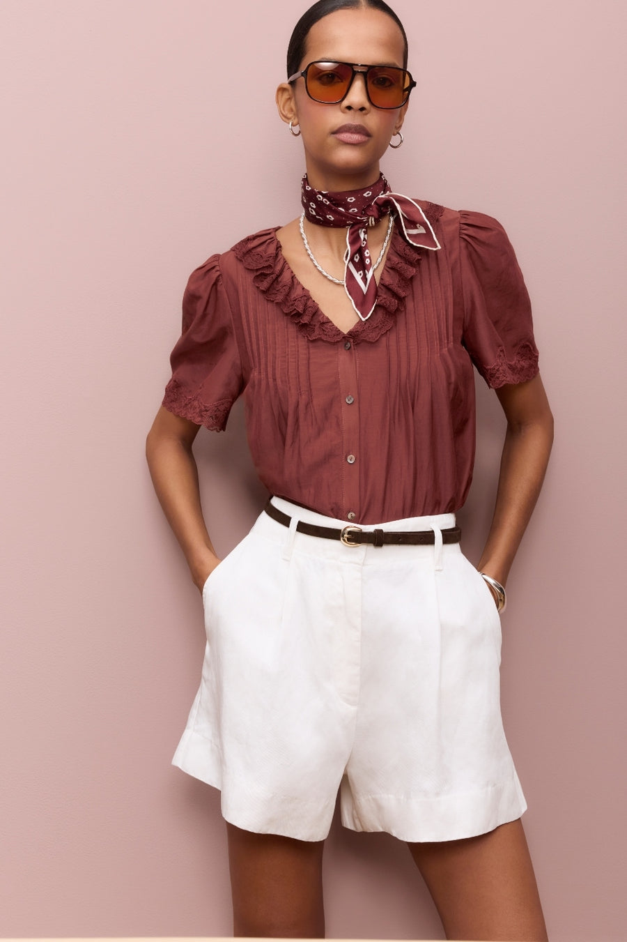 Edith Silk Blend Blouse - Rust