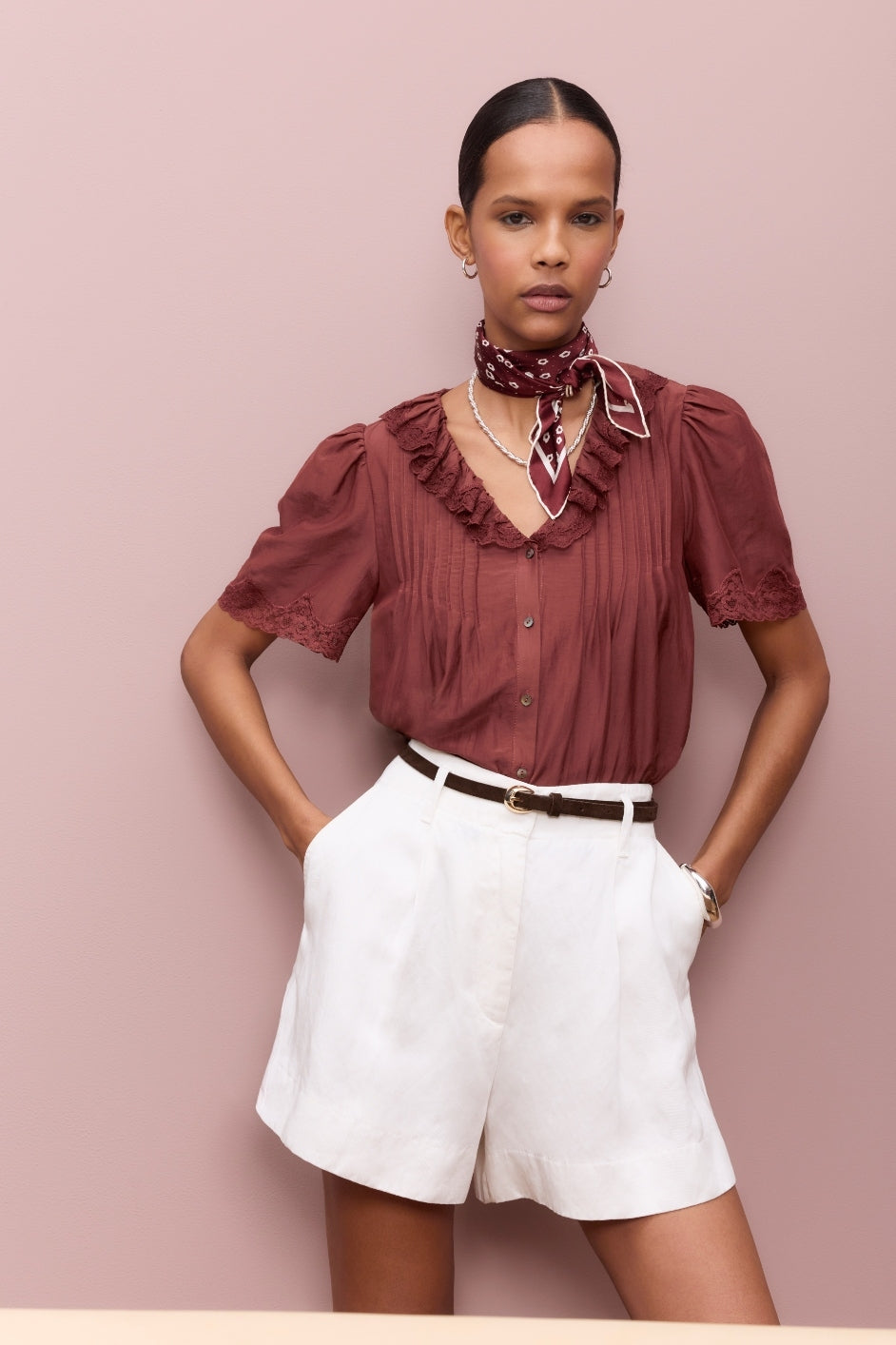 Edith Silk Blend Blouse - Rust