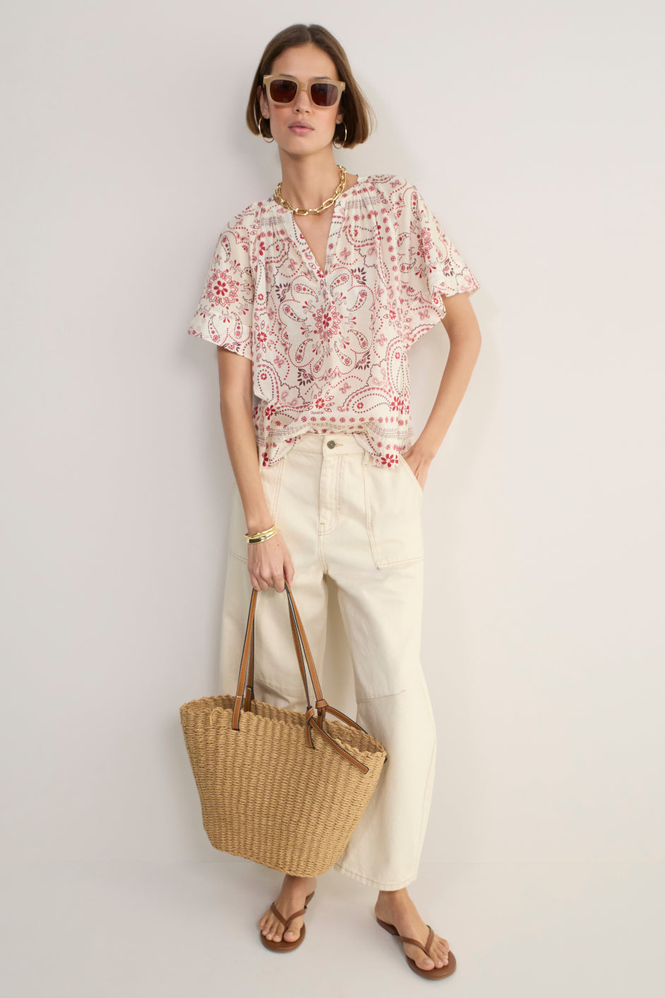 DB x WYSE Blouse - Ivory Bandana Print