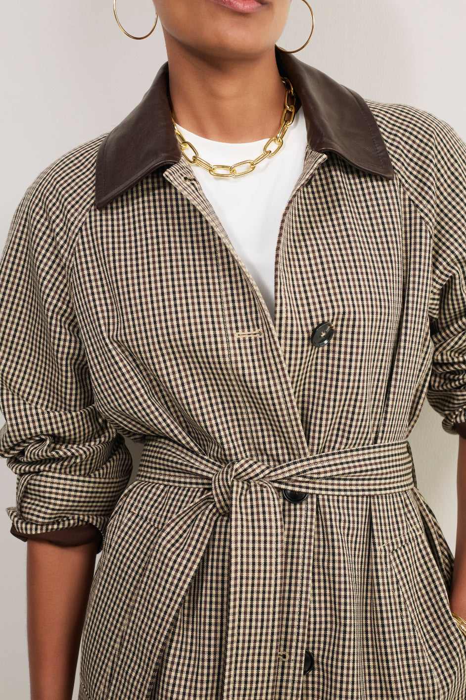 Addie Check Trench Coat - Beige/Chocolate Check
