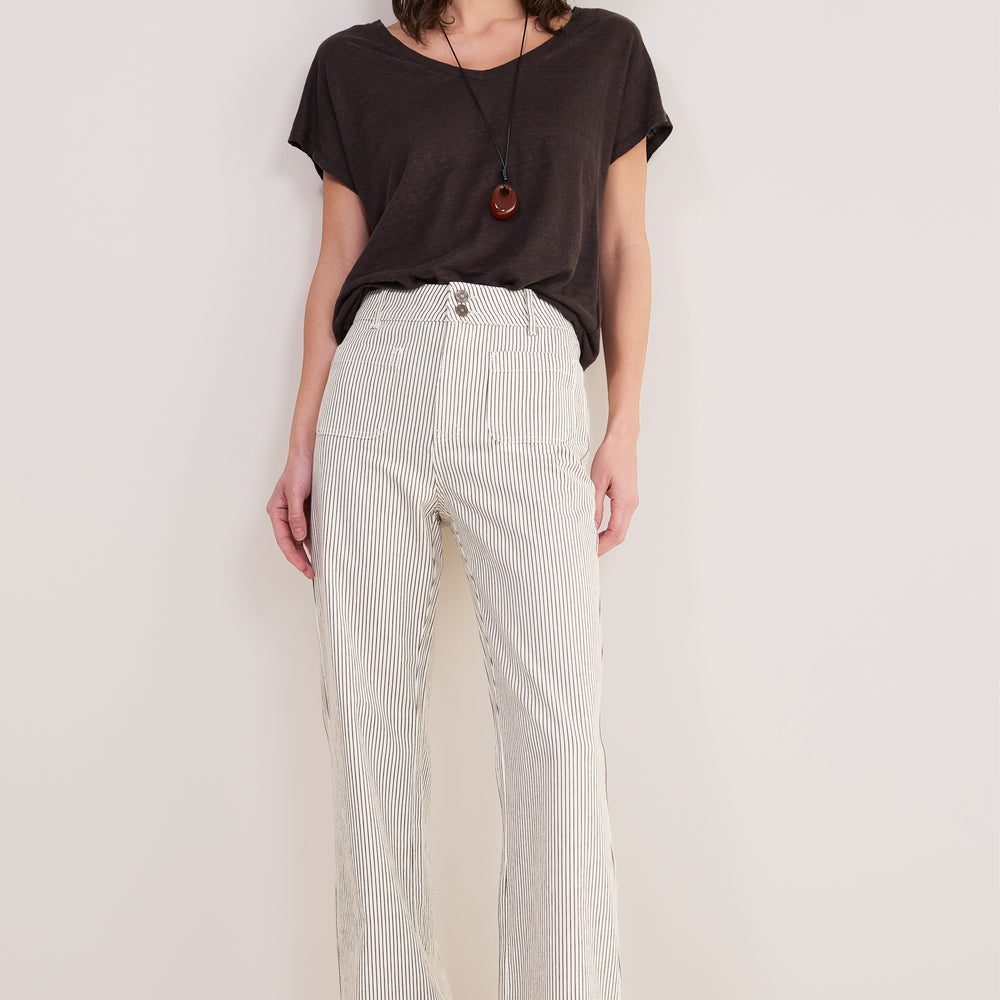 Agnes Patch Pocket Trouser - Cocoa/Ecru Stripe
