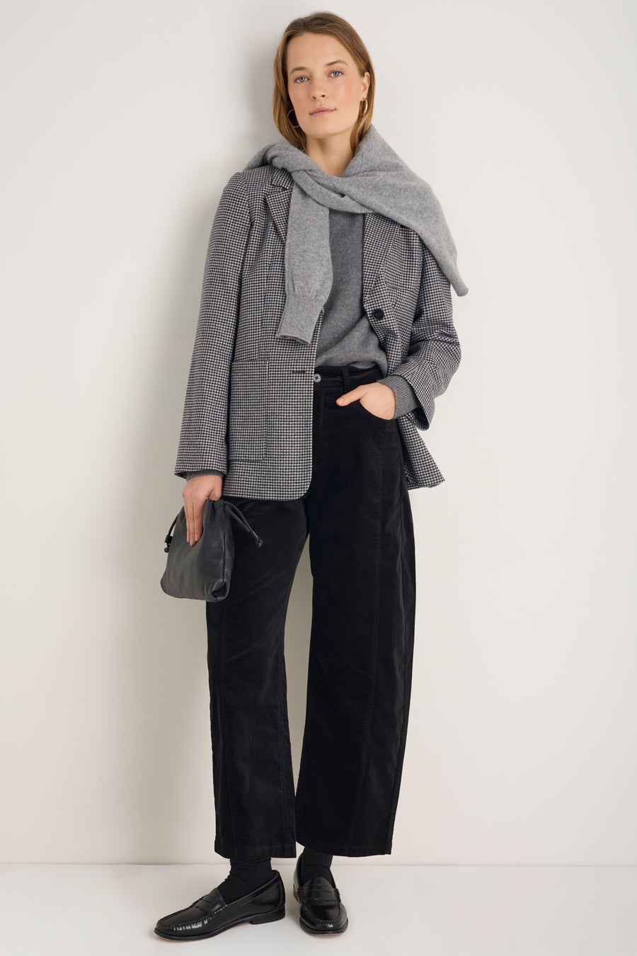 Aimee Horseshoe Cotton Velvet Trouser - Black