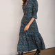 Back view of the teal confetti midi dress.