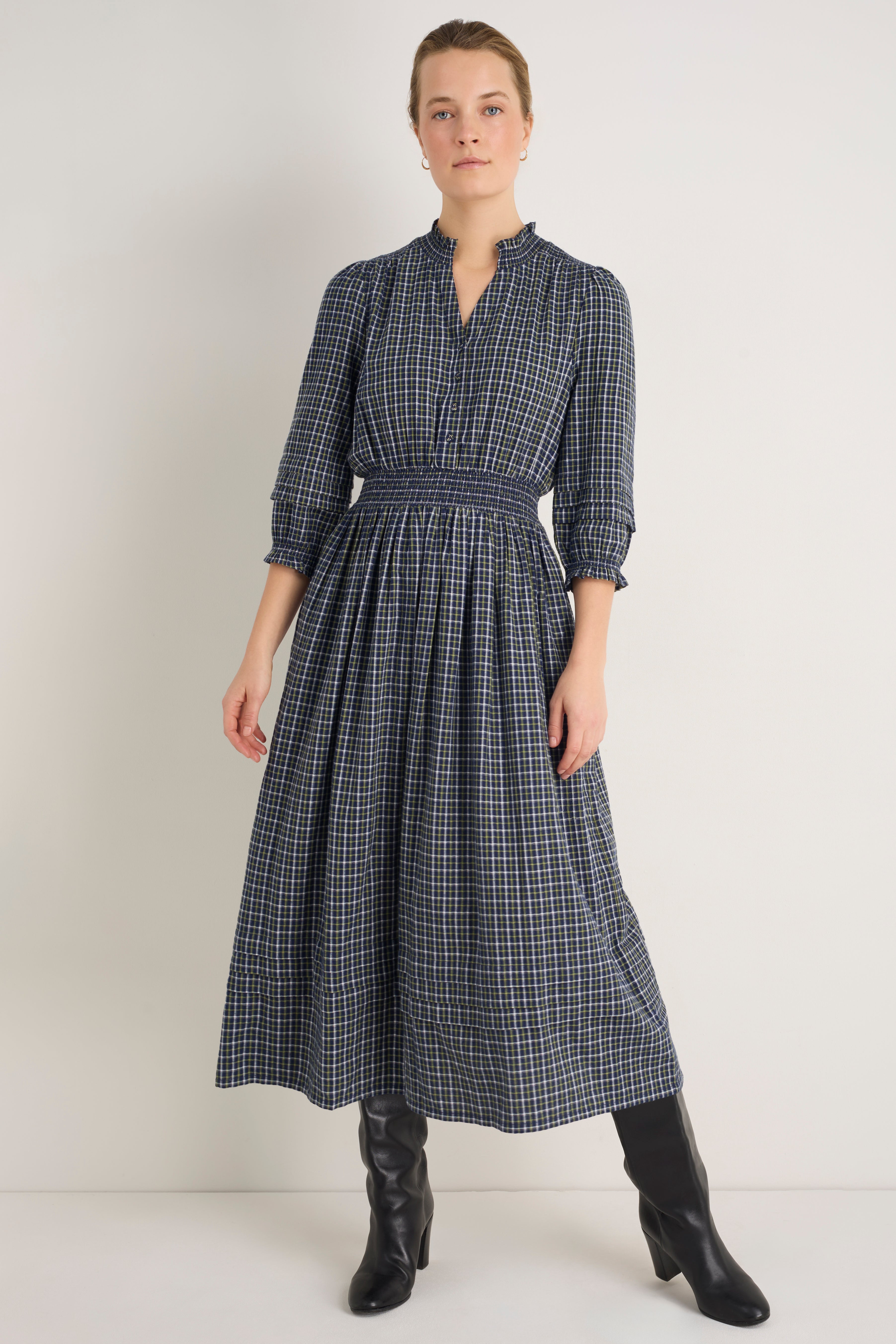 Alina Dress - Midnight/Green Check