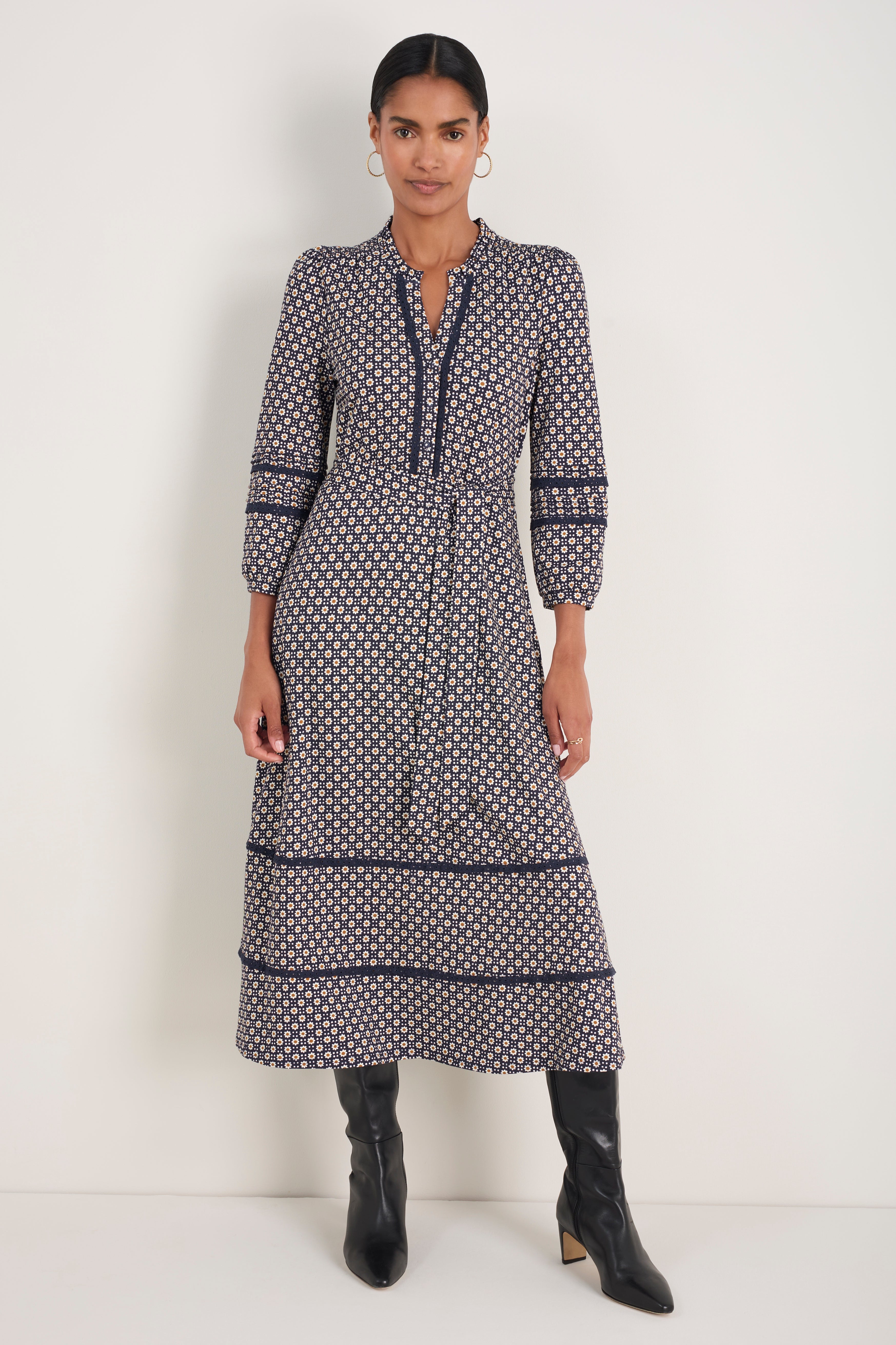 Alina Ponte Dress - Midnight Block Geo