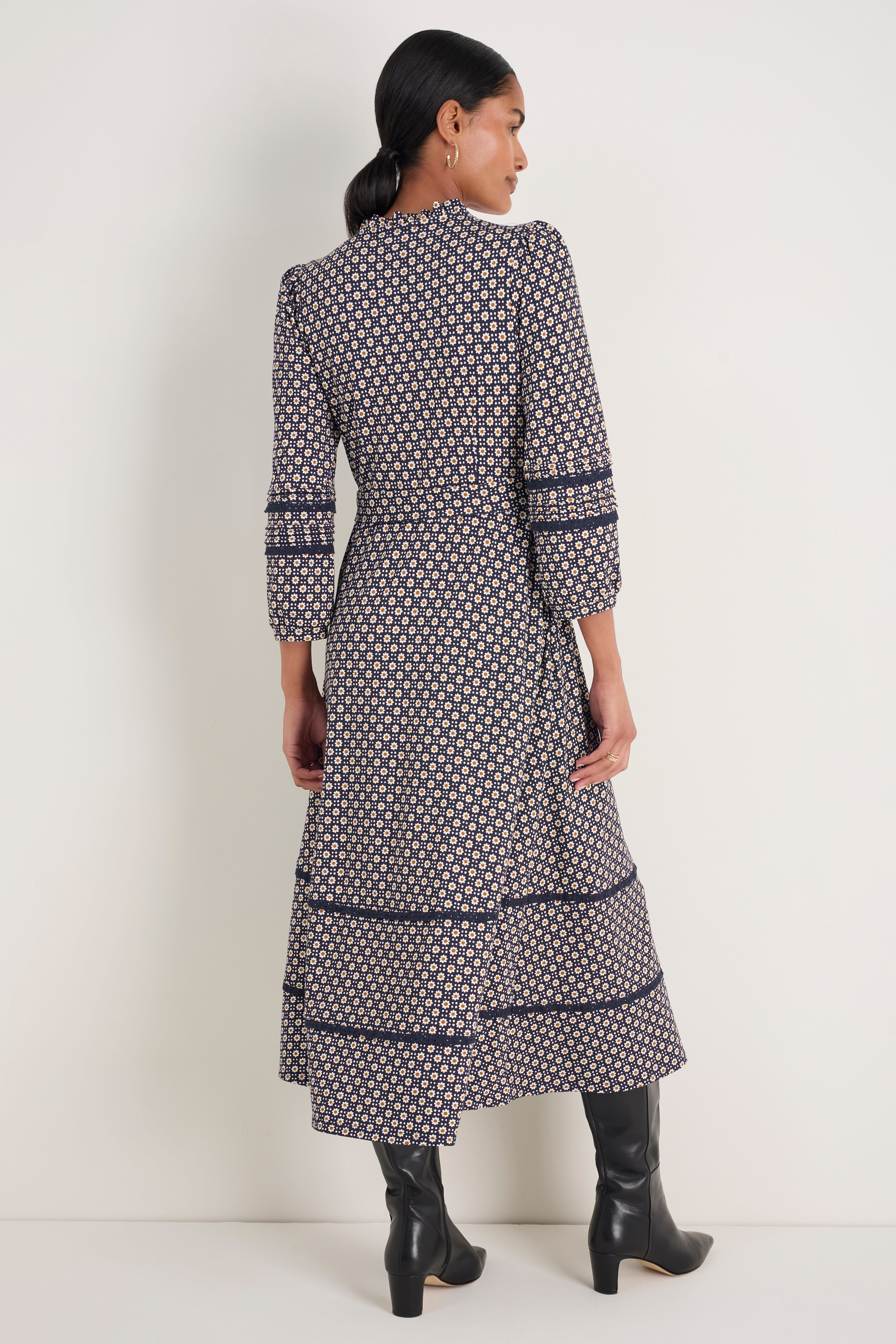 Alina Ponte Dress - Midnight Block Geo