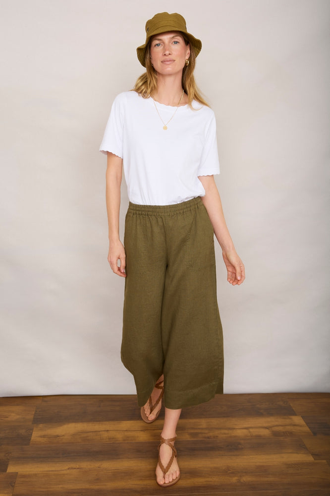 Angeline Linen Cropped Trouser - Khaki