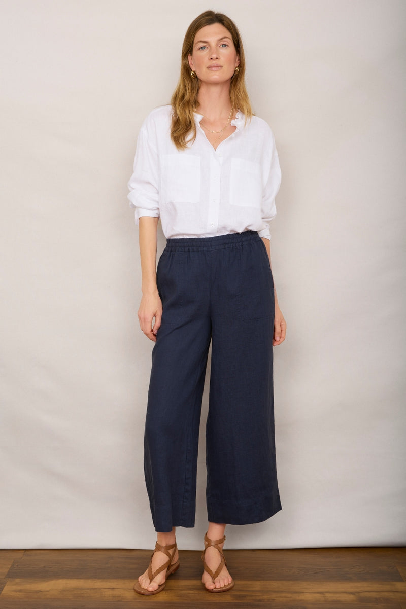 Angeline Linen Cropped Trouser - Midnight