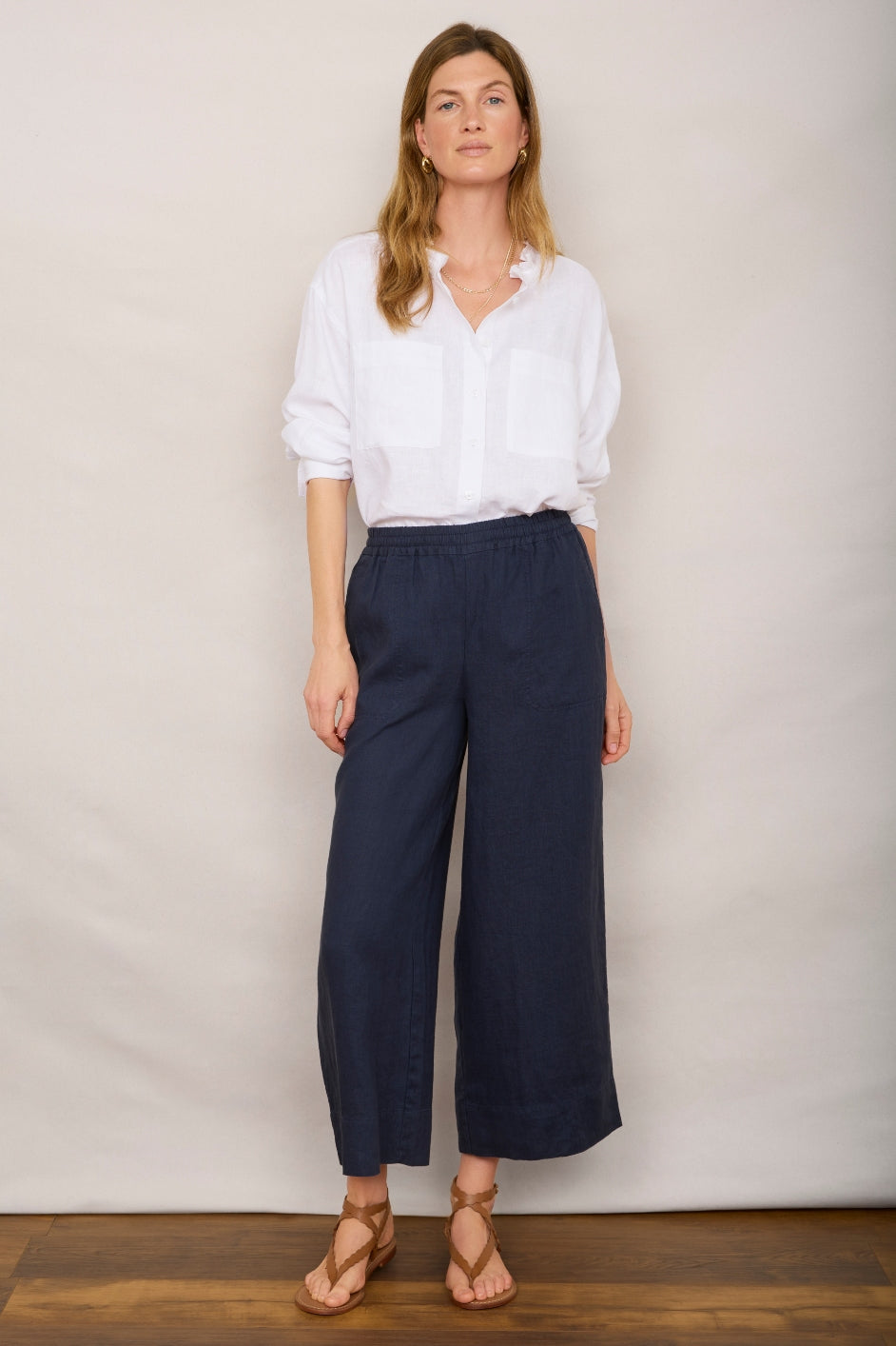 Angeline Linen Cropped Trouser - Midnight