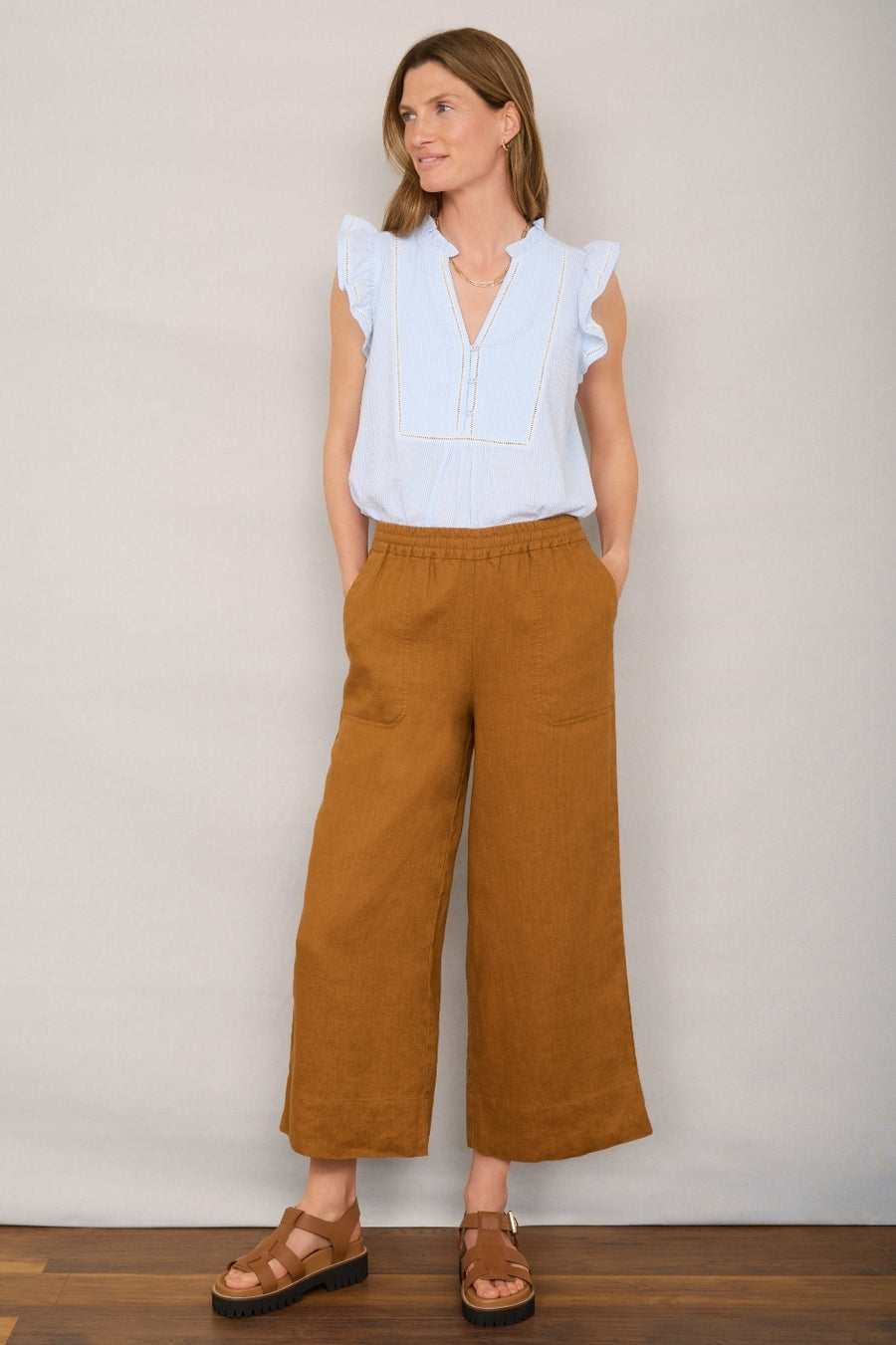 Angeline Linen Cropped Trouser - Tan