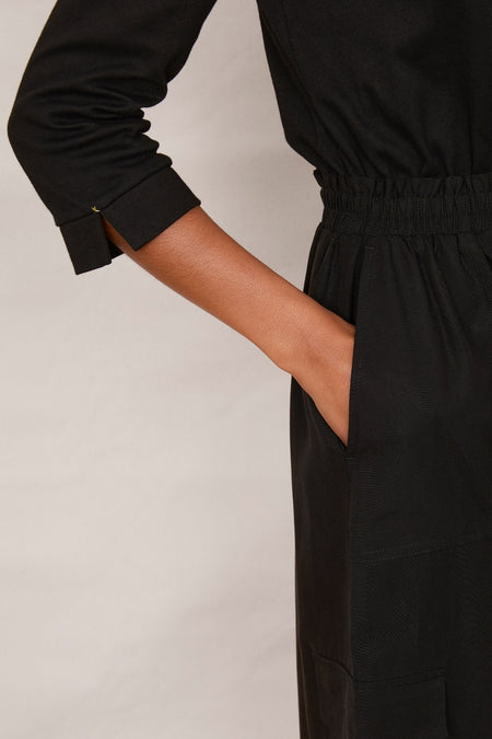 Aniyah Jersey Woven Mix Dress - Black