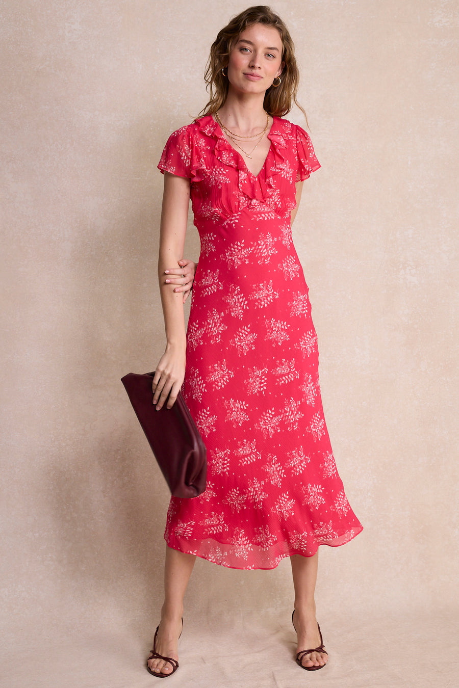 Annabelle Silk Blend Dress - Peony Whimsical Sprig