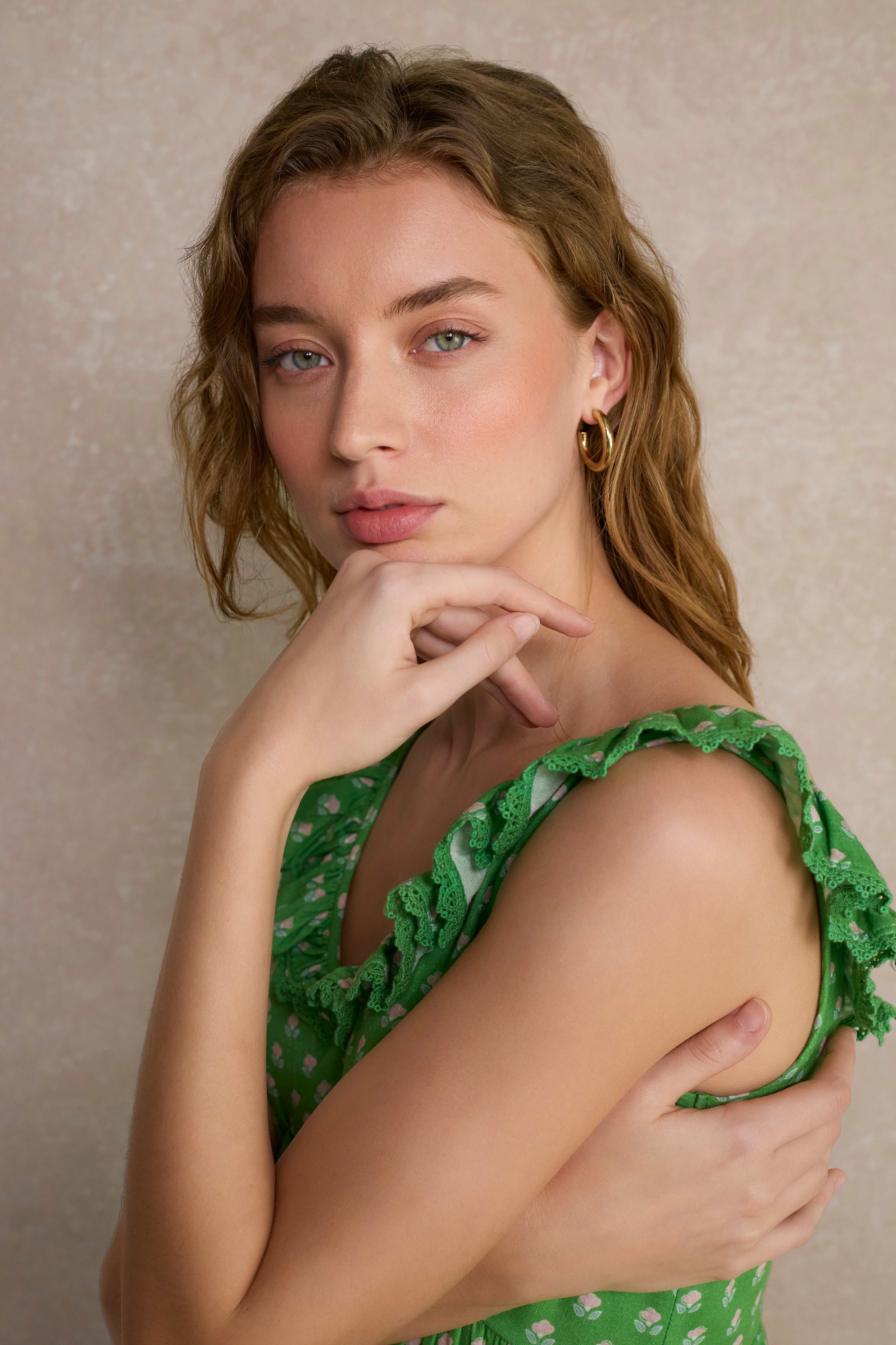 Astrid Dress - Jade Green Flora Woodblock