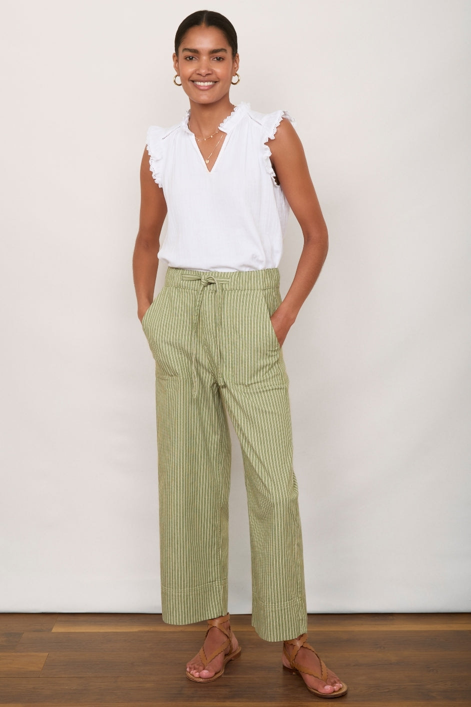 Astrid Stripe Jean - Green/Ivory