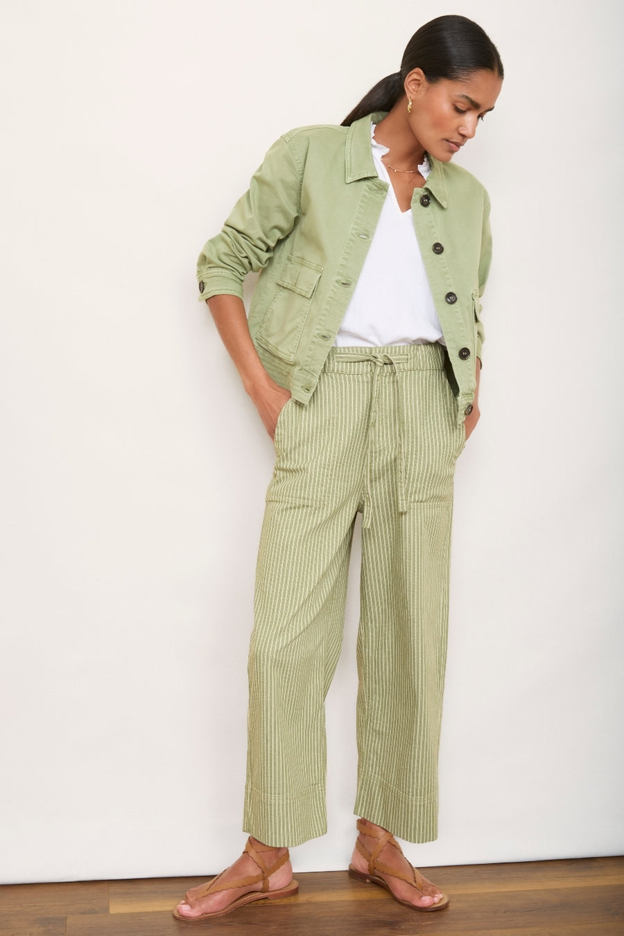 Astrid Stripe Jean - Green/Ivory