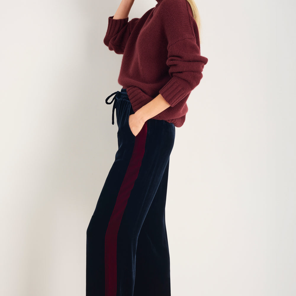 Aurora Silk Velvet Trouser - Midnight/Plum Stripe