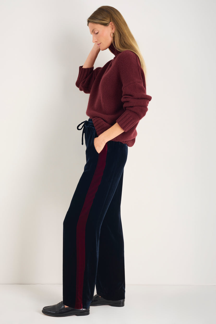 Aurora Silk Velvet Trouser - Midnight/Plum Stripe