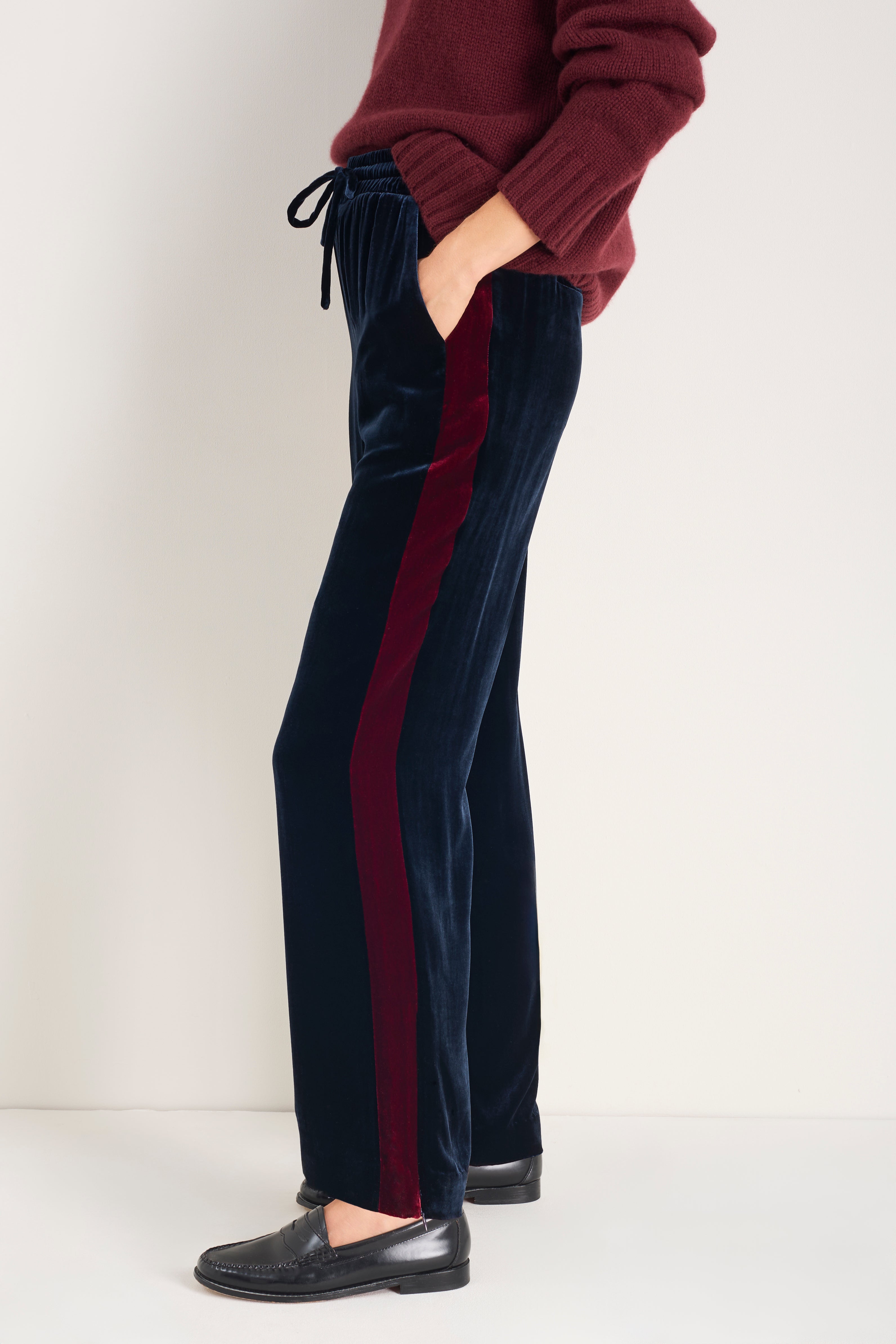 Aurora Silk Velvet Trouser - Midnight/Plum Stripe