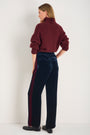 Aurora Silk Velvet Trouser - Midnight/Plum Stripe