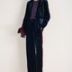 Aurora Silk Velvet Trouser - Midnight/Plum Stripe