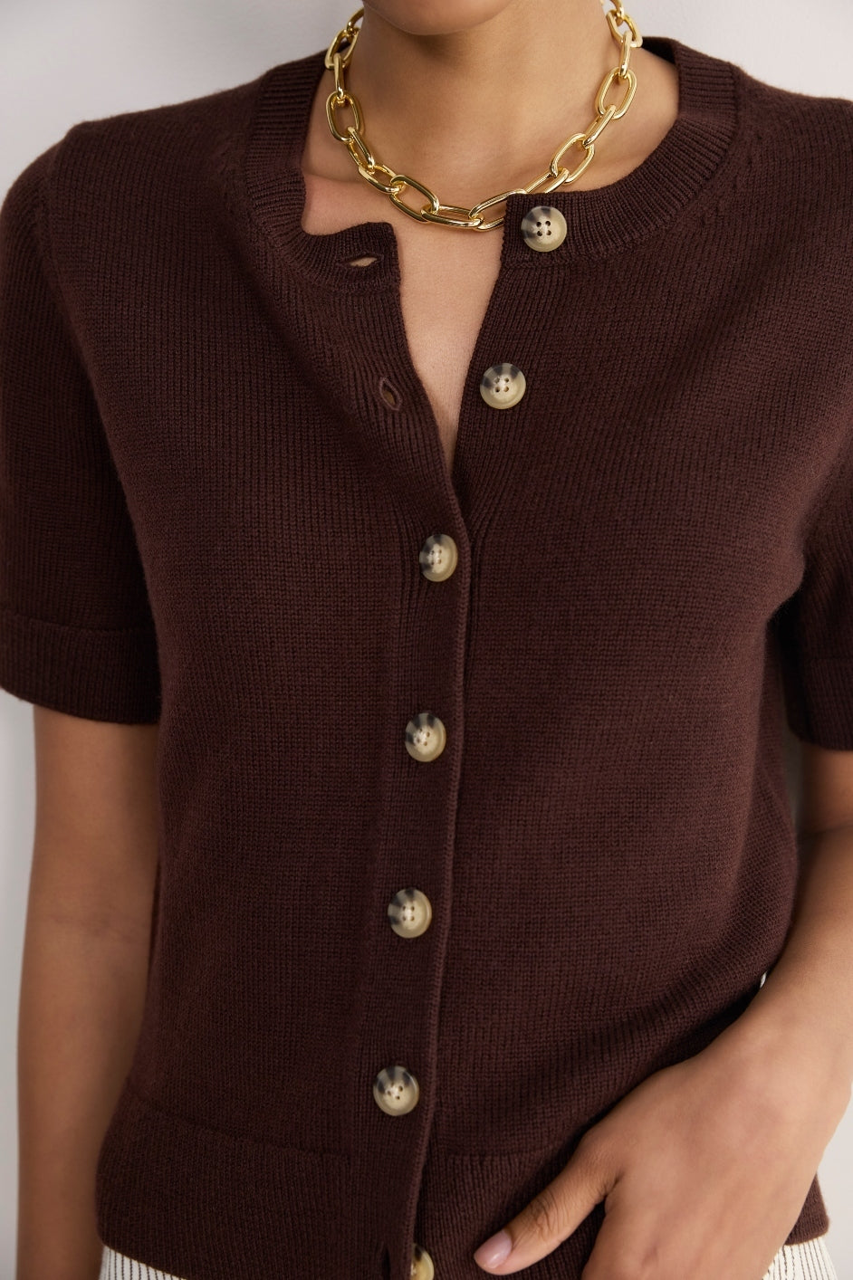 Ava Short Sleeve Cardigan - Chocolate