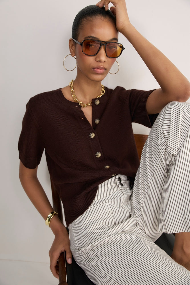 Ava Short Sleeve Cardigan - Chocolate