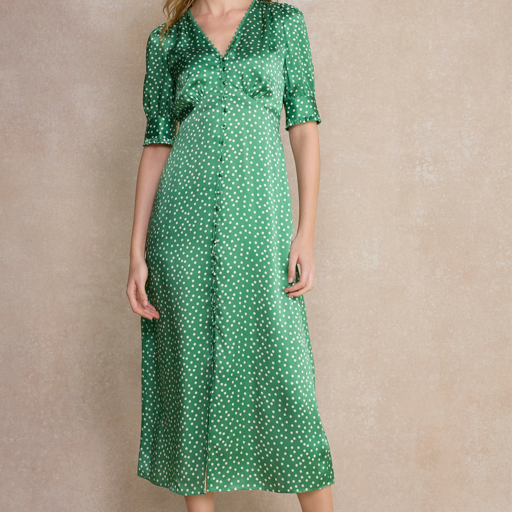 Bernie Silk Dress - Green Spot