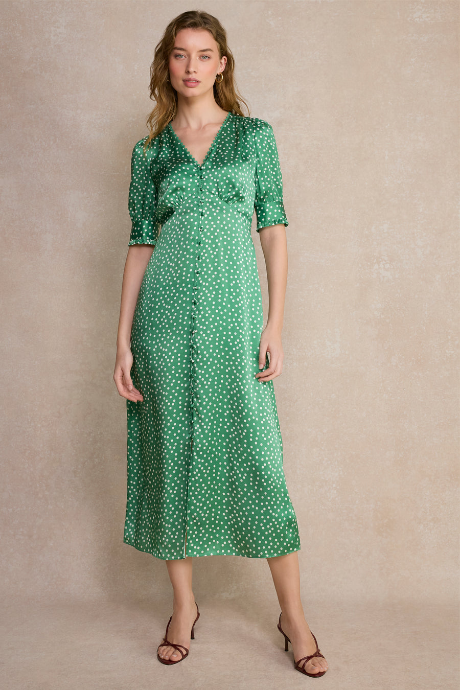 Bernie Silk Dress - Green Spot