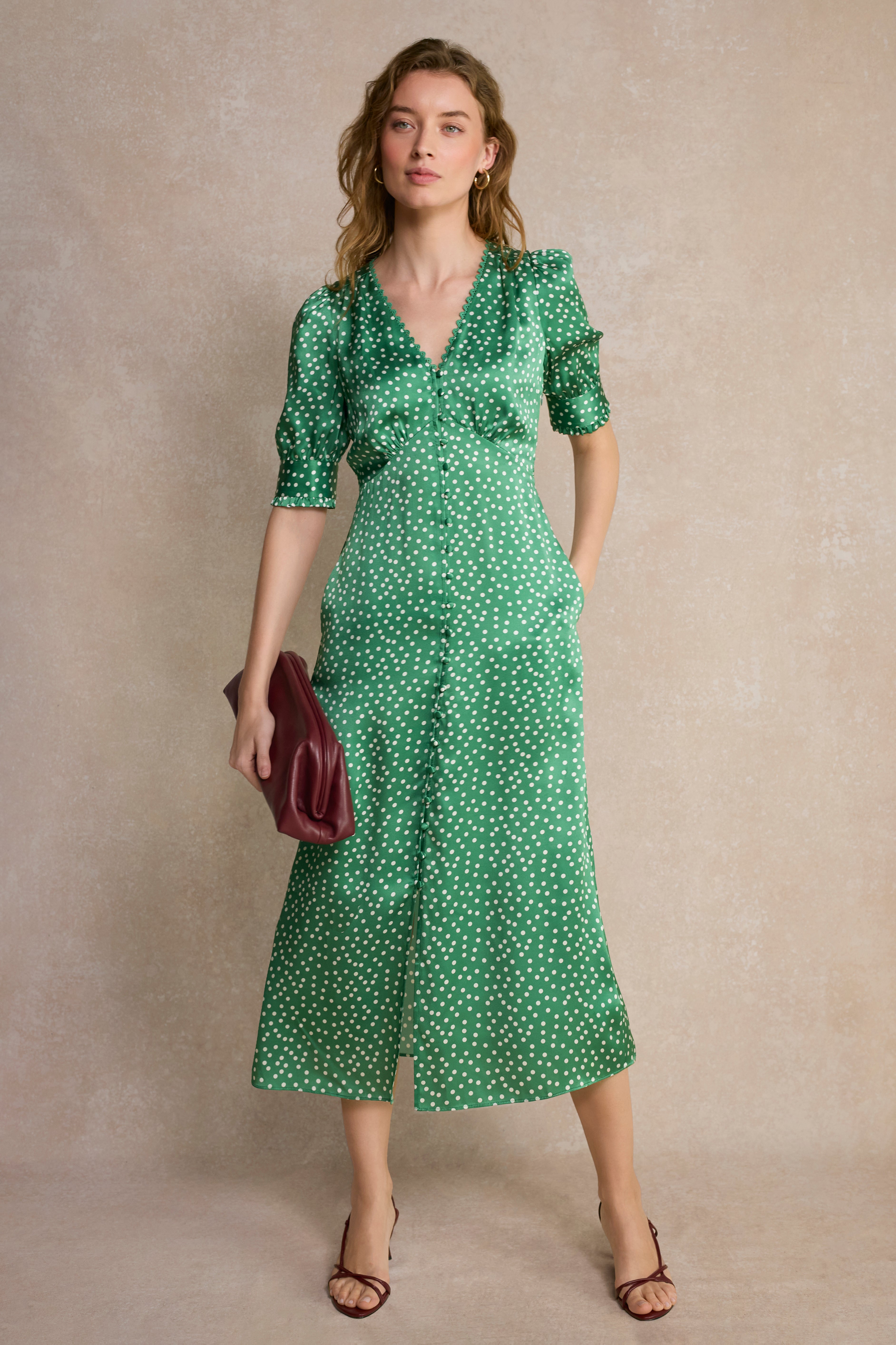 Bernie Silk Dress - Green Spot