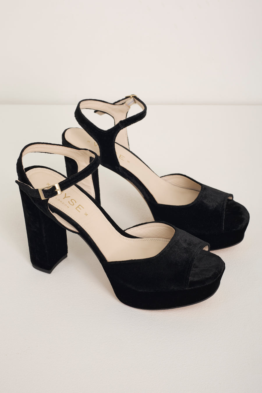 Betty High Heel Peep Toe Sandal - Black Velvet