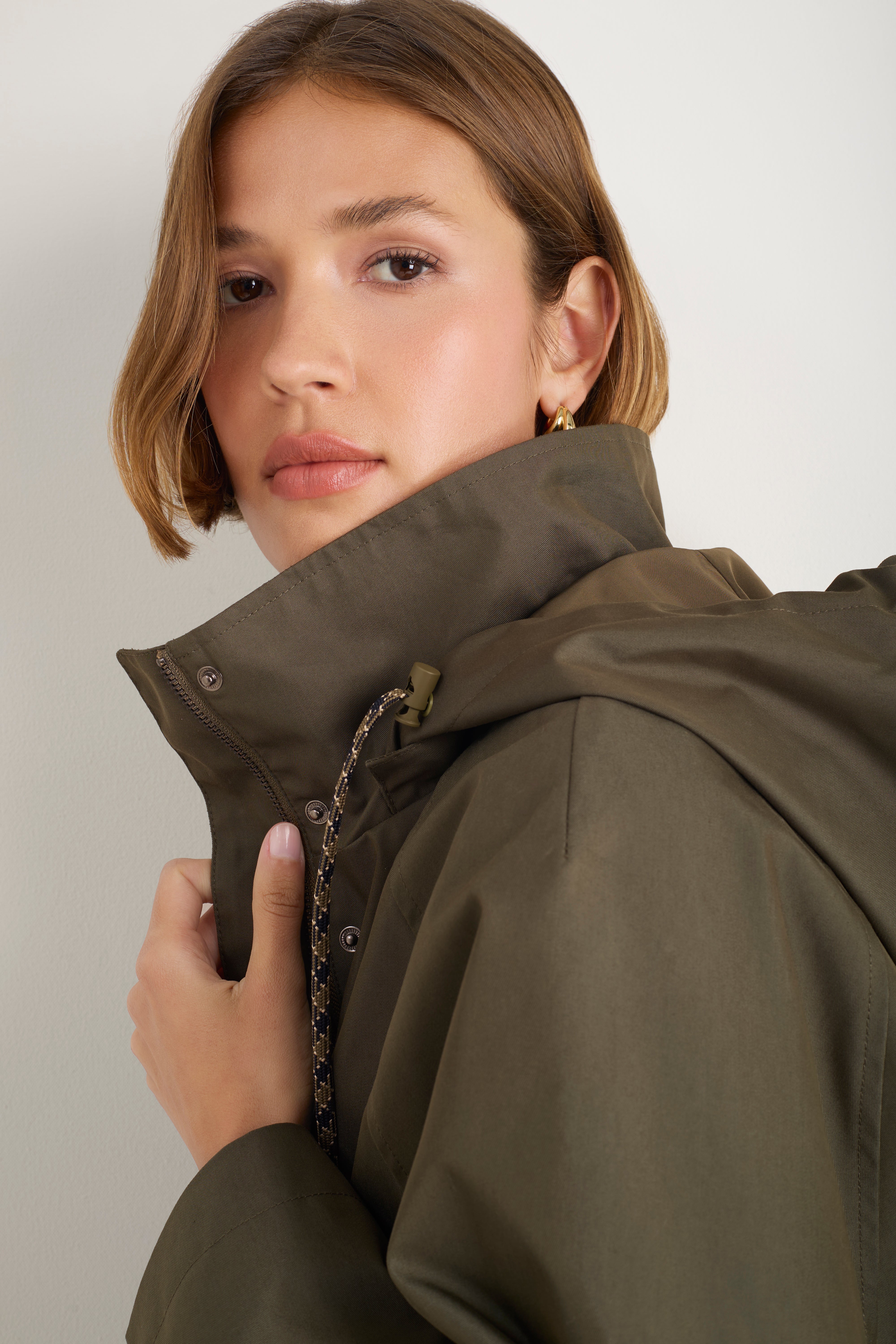 Billie Funnel Hooded Bomber Jacket - Soft Khaki