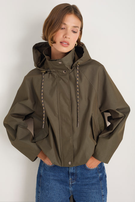 Billie Funnel Hooded Bomber Jacket - Soft Khaki