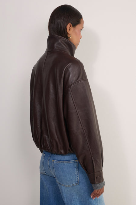 Blair Leather Bomber Jacket - Chocolate